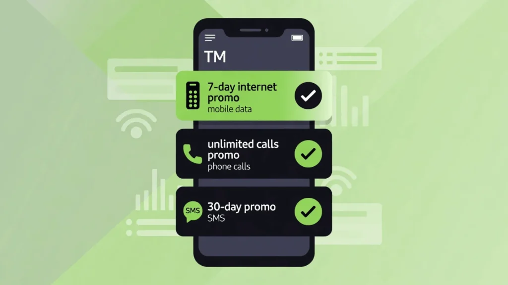 Save Big TM Promos 1 TM promos such as 7 day inernet promos, unli calls and text promos, 30 days promos
